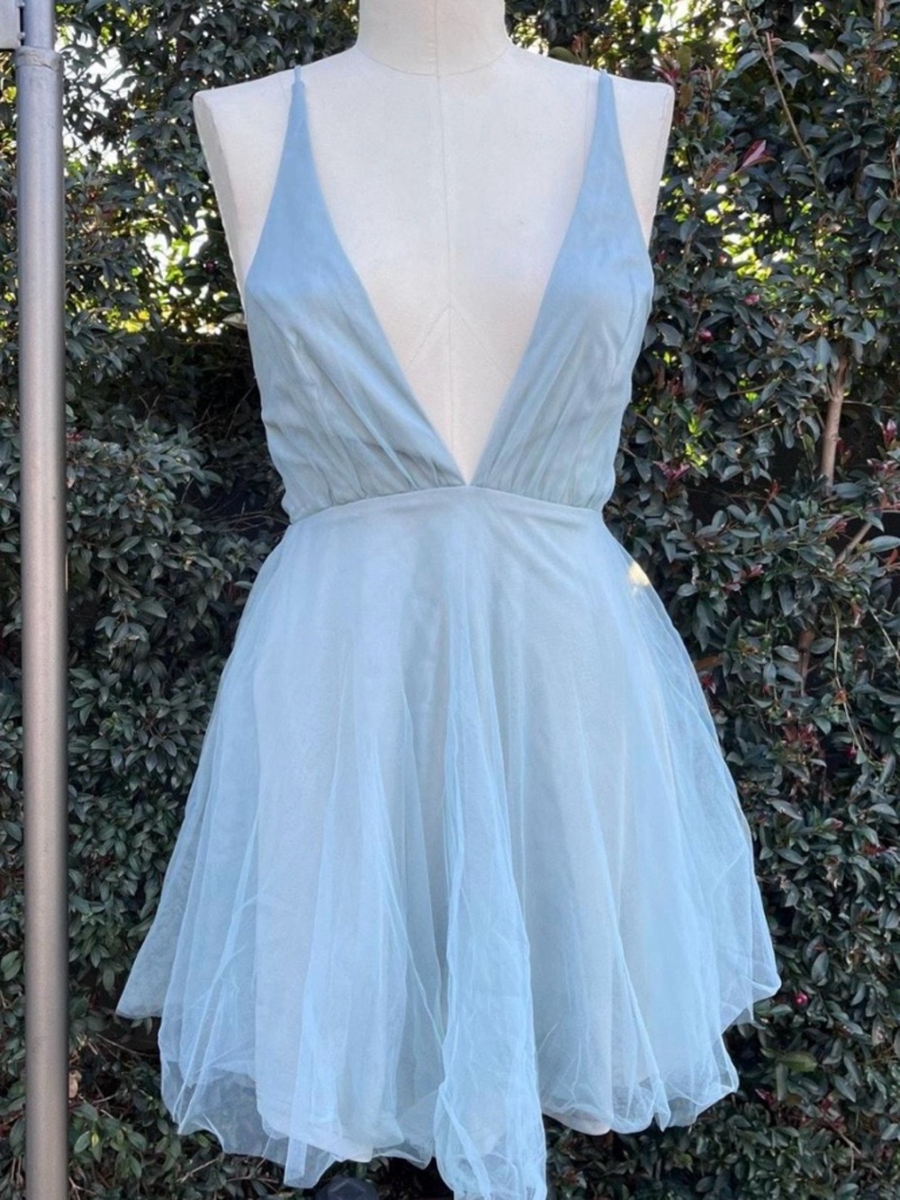 Selfie Leslie Light Blue Plunging V-Neck Mini Tulle Dress - Picture 3 of 5